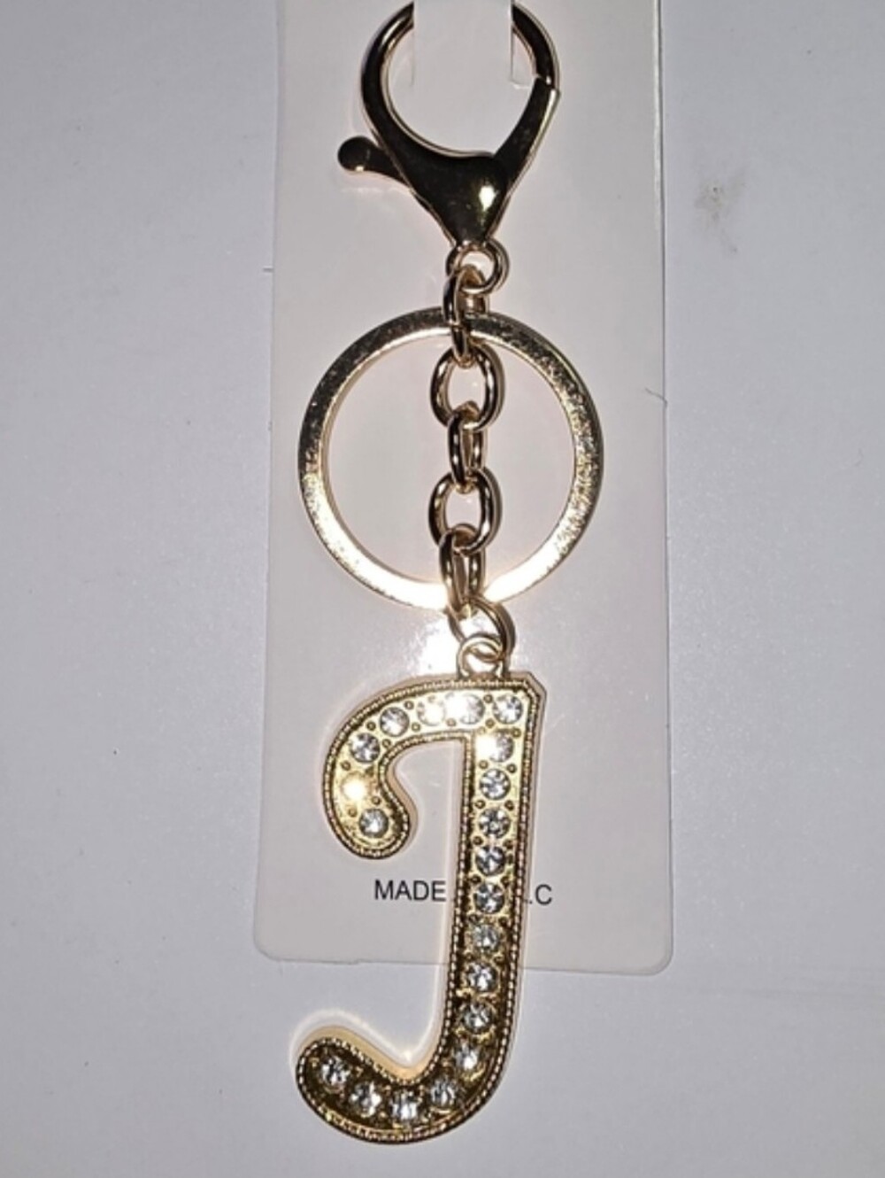Gold Crystal Letter J Keychain Charm - Women Accessories